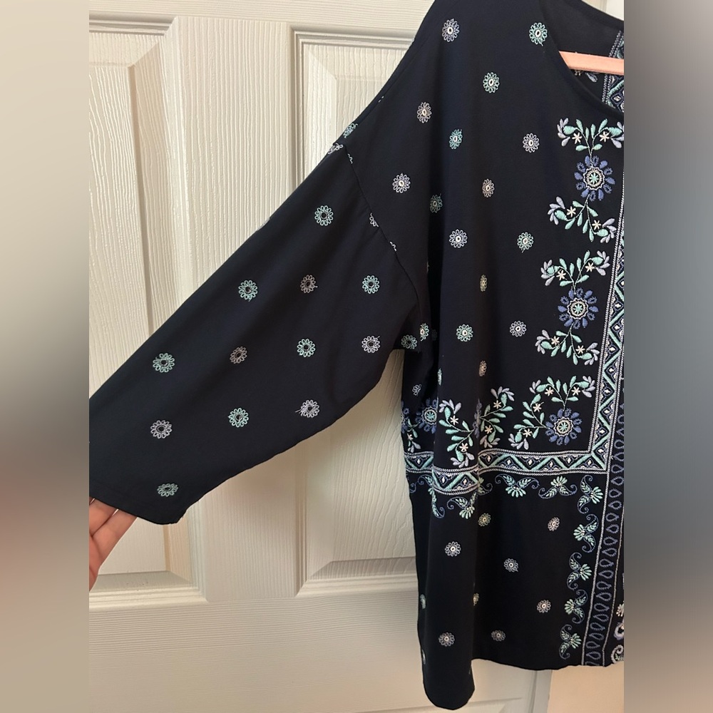 J.Jill Flagstaff Embroidered Patchwork Blouse Xl - image 4